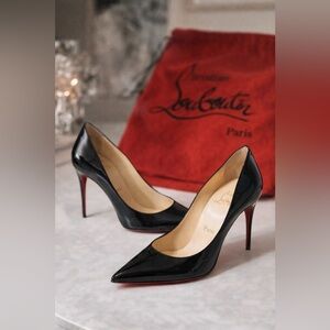 Christian Louboutin Kate 85 Black Patent Leather Pumps Red Bottom Heels